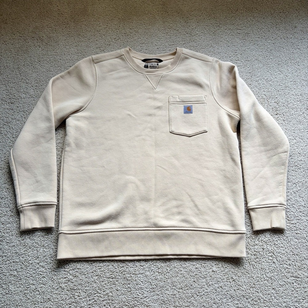 Carhartt Crewneck Sweatshirt Women's Large 12-14 Cream Workwear Pocket